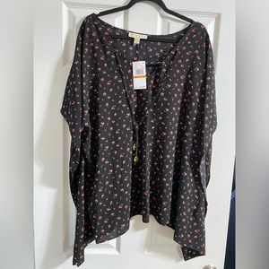 Michael Kors NWT Floral-Print Handkerchief-Hem Top, Sangria woman’s plus size 3X